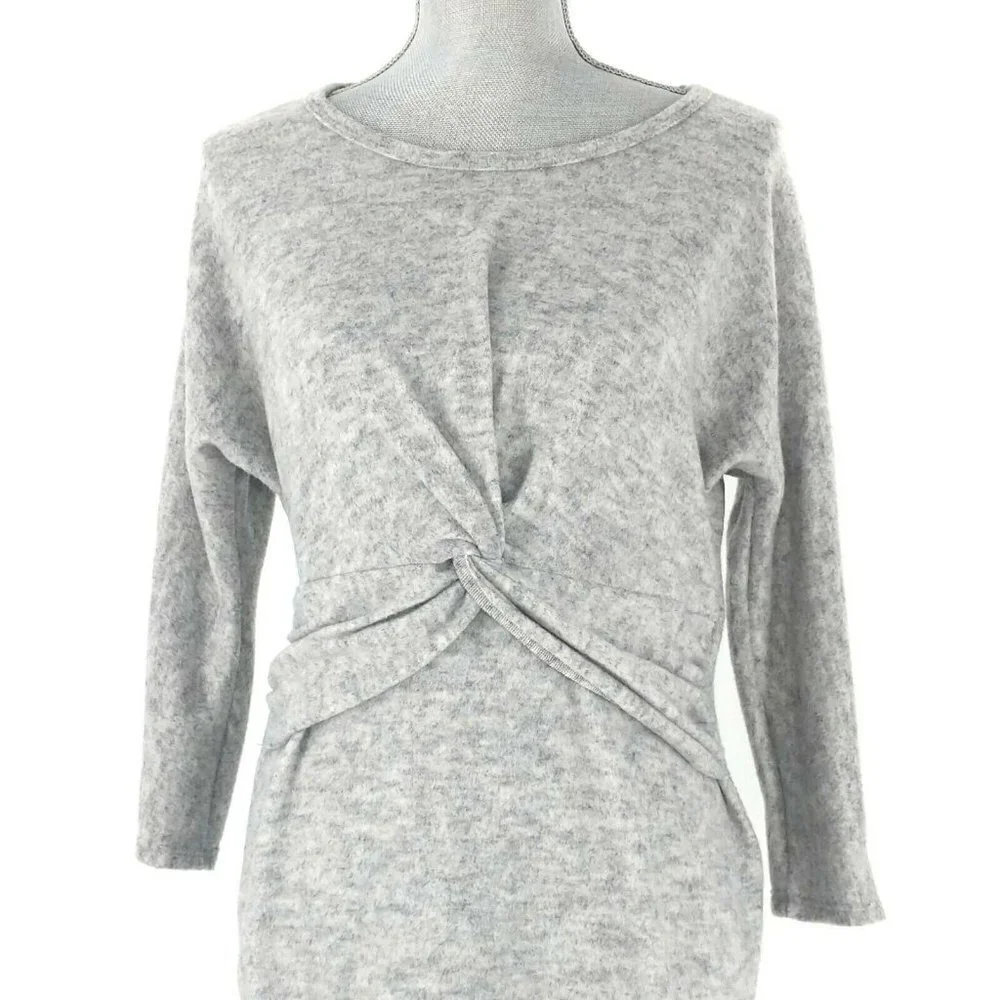 Everly Dress Womens M Fleece Pull-Over Fitted Heather Gray 3/4‎ Sleeve New